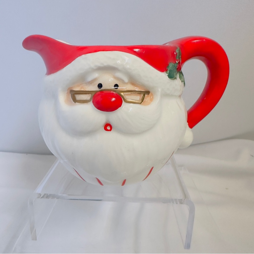 OCI Omnibus Ceramic Santa Creamer Jug Red & White Candy Cane Stripes 3"